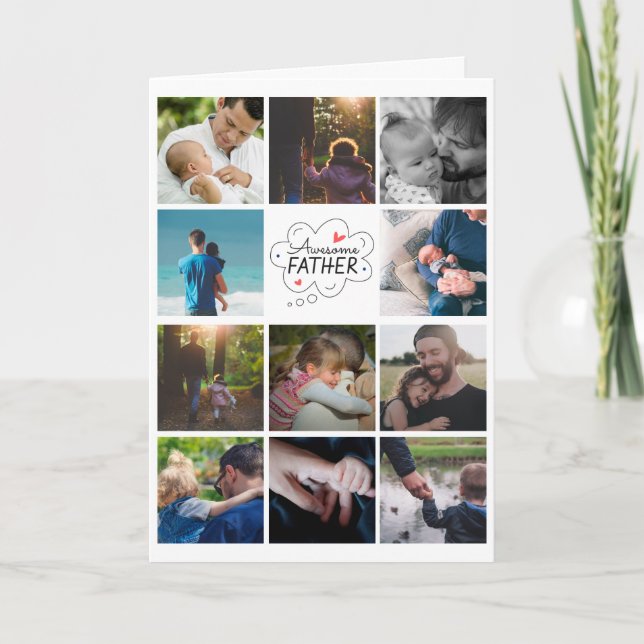 Cartão Personalized 11 Photo Collage Father's Day Card (Frente)