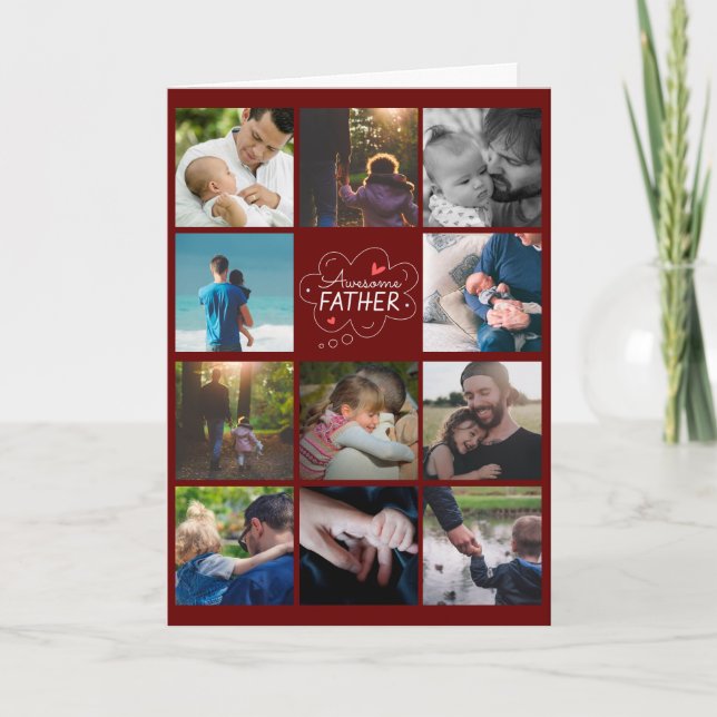Cartão Personalized 11 Photo Collage Father's Day Card (Frente)