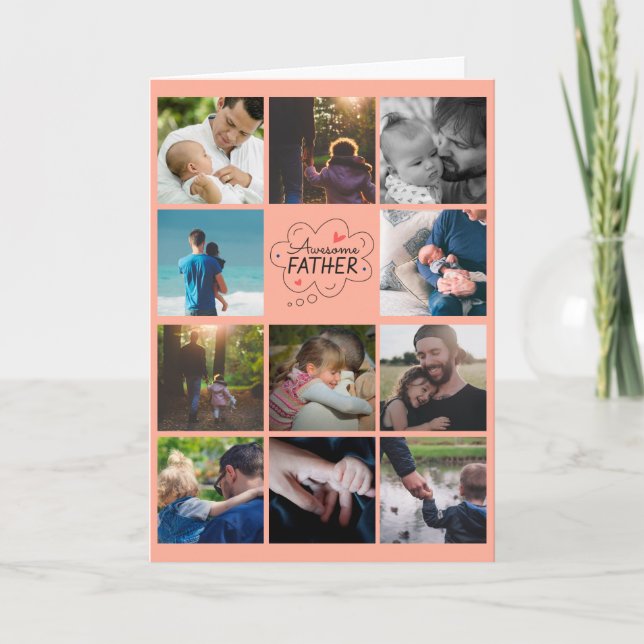 Cartão Personalized 11 Photo Collage Father's Day Card (Frente)