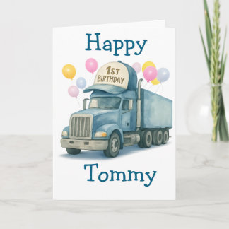 Cartão  Personalized 1st Birthday Semi Truck Card