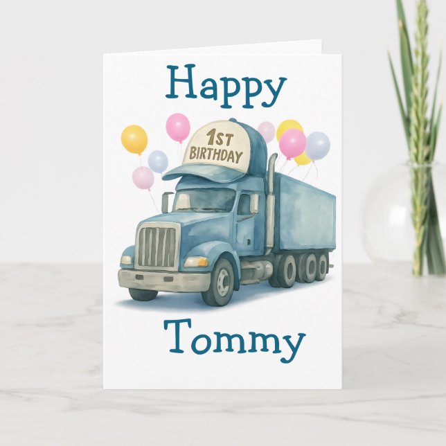 Cartão  Personalized 1st Birthday Semi Truck Card (Frente)