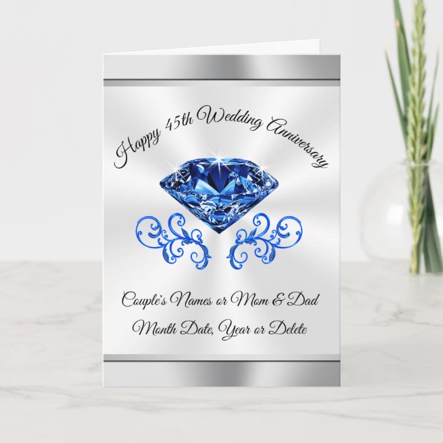 Cartão Personalized 45th Anniversary Cards, Sapphire (Frente)