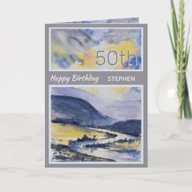 Cartão Personalized 50th Mountain Scenic Birthday Card (Frente)