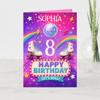 Cartão Personalized 8th Birthday Roller Disco Card Girl