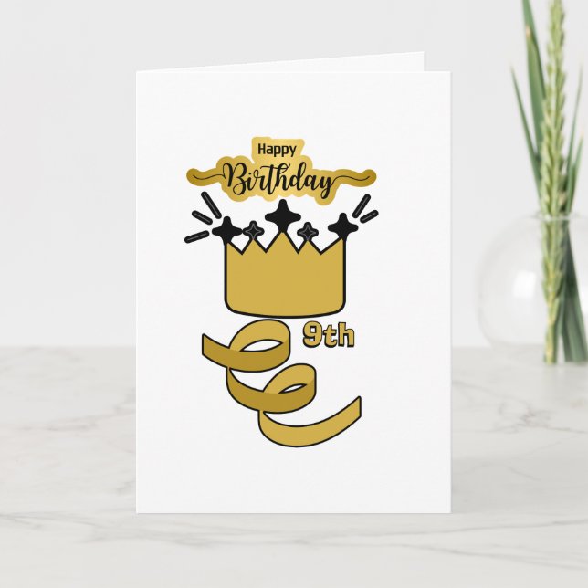 Cartão  Personalized 9th Birthday King Crown Design (Frente)
