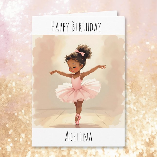Cartão Personalized Ballerina Birthday + Coloring Page (Criador carregado)