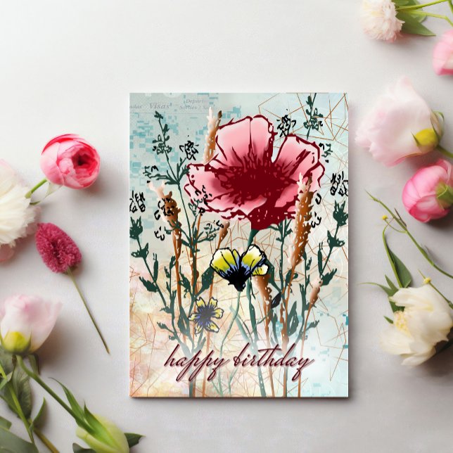 Cartão Personalized Birthday Card Mixed Media Wildflower  (Personalize your birthday wishes, just add a custom message.)