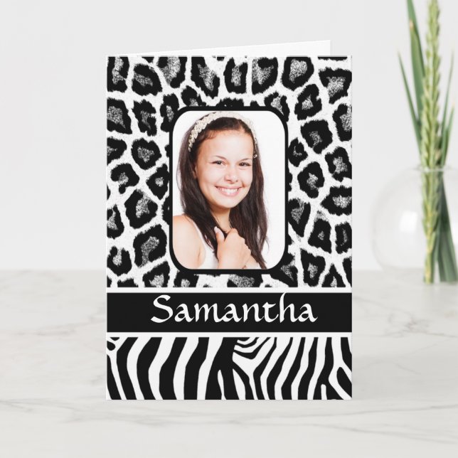 Cartão Personalized black and white animal print (Frente)