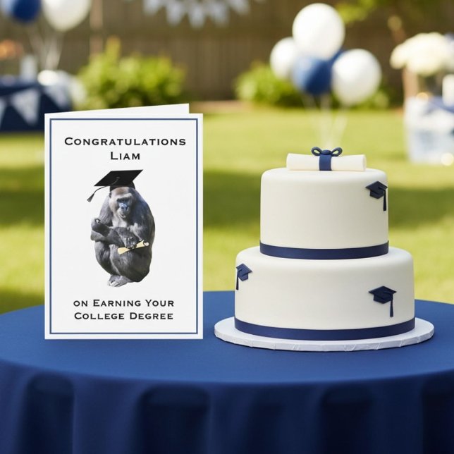 Cartão Personalized Congratulations Degree Funny Gorilla (Criador carregado)