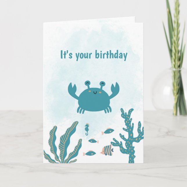 Cartão Personalized Cute Crab Birthday Card (Frente)