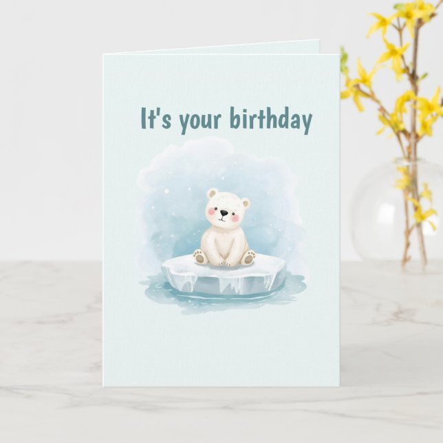 Cartão Personalized Cute Polar Bear Birthday Card (Flor Amarela)