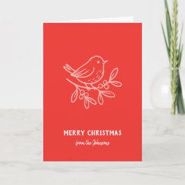 Cartão Personalized Family Name Merry Christmas Robin