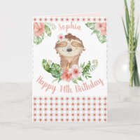 Personalized Happy 14th Birthday Cute Sloth Girl