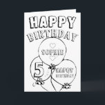 Cartão Personalized Happy 5th Birthday Coloring Card<br><div class="desc">Personalised teddy bear picnic picture birthday coloring card for 5 year old.  Add name and words to create a unique greeting card.</div>