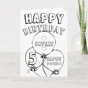 Cartão Personalized Happy 5th Birthday Coloring Card