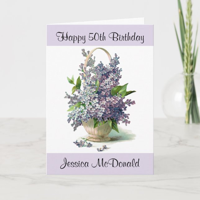 Cartão Personalized Happy Birthday Card with Lilacs (Frente)