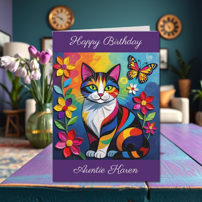 Cartão Personalized Happy Birthday for Her | Cute Cat (Criador carregado)