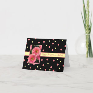 Cartão Personalized Happy Thoughts Pink Zinnia Flowers
