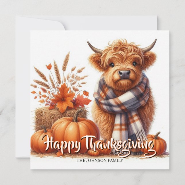 Cartão Personalized highland cows thanksgiving card  (Frente)