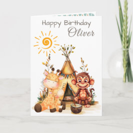 Cartão Personalized Kids Birthday Card with Cute Animals
