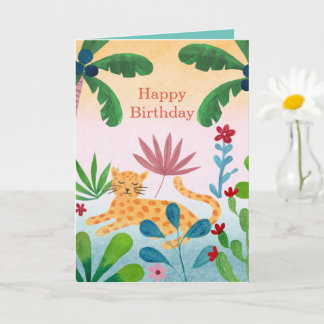 Cartão Personalized leopard Age 7 girls Birthday Card