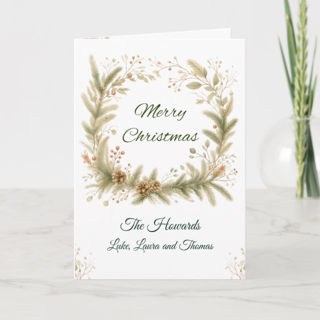 Cartão Personalized Merry Christmas Wreath Card (Frente)