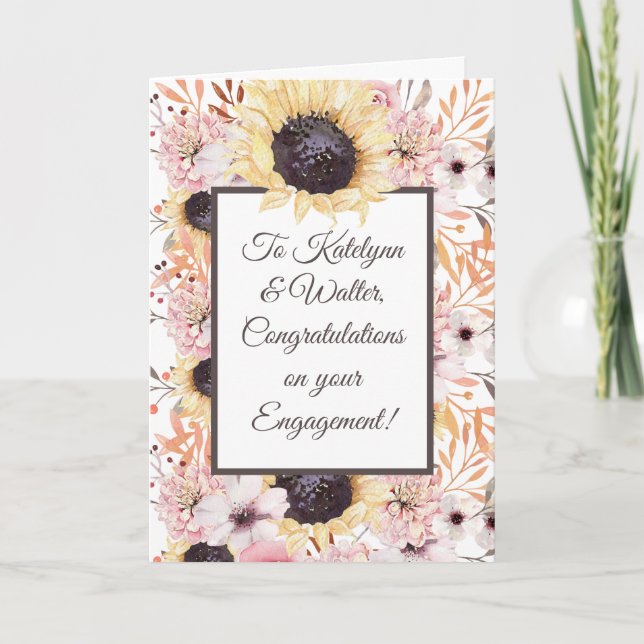 Cartão Personalized Message Sunflower Engagement Card (Frente)