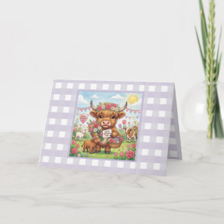 Cartão Personalized Mother’s Day Highland Cow Lavender