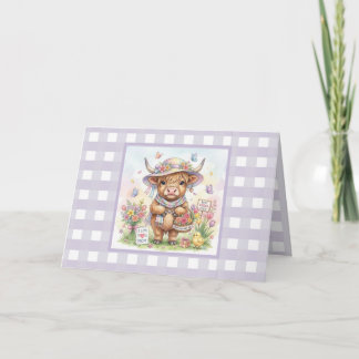 Cartão Personalized Mother's Day Highland Cow Gingham