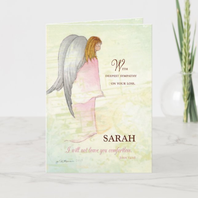 Cartão Personalized Name, Sympathy Angel, Christian Reli (Frente)