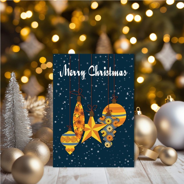 Cartão Personalized Orange Ornaments Christmas Card (Personalize your holiday wishes, by adding a custom message.)