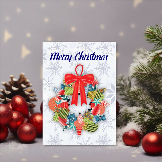 Cartão Personalized Ornament Wreath Christmas (Personalize your holiday wishes, by adding a custom message.)