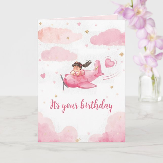 Cartão Personalized Pink Airplane Birthday Card (Orquídea)