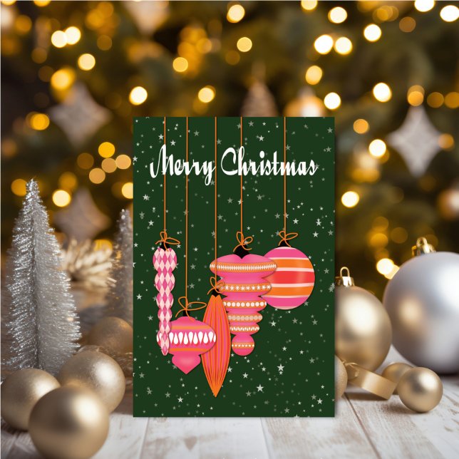 Cartão Personalized Pink Ornaments Christmas (Personalize your holiday wishes, by adding a custom message.)