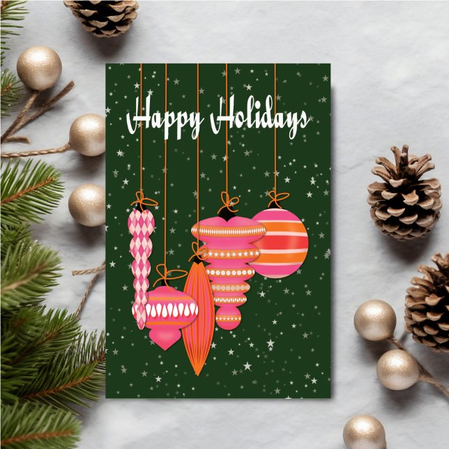 Cartão Personalized Pink Ornaments Holiday (Personalize your holiday wishes, by adding a custom message.)