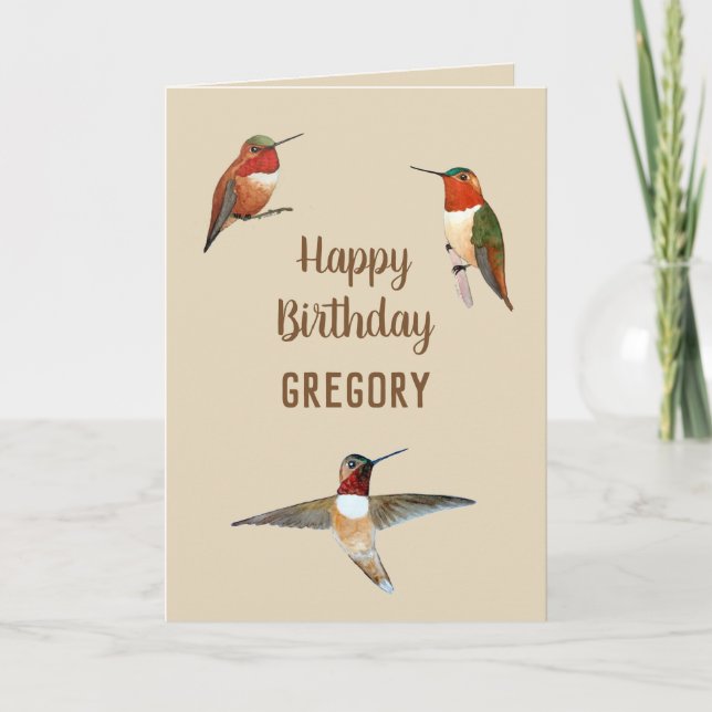 Cartão Personalized Rufous Hummingbirds Birthday Card (Frente)