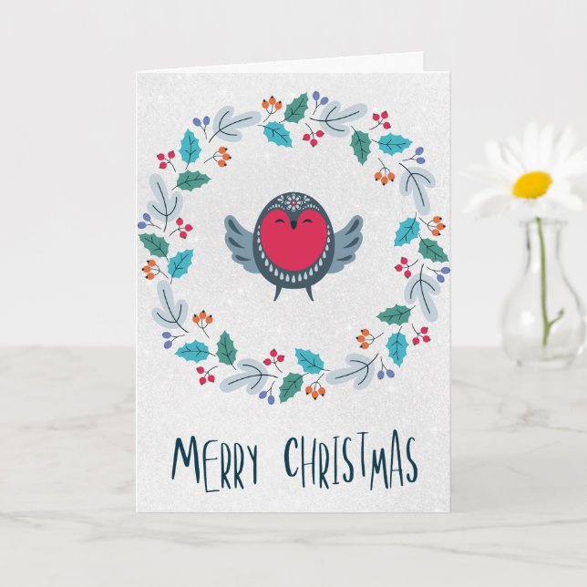 Cartão Personalized Rustic Wreath Holiday Greeting (Planta pequena)