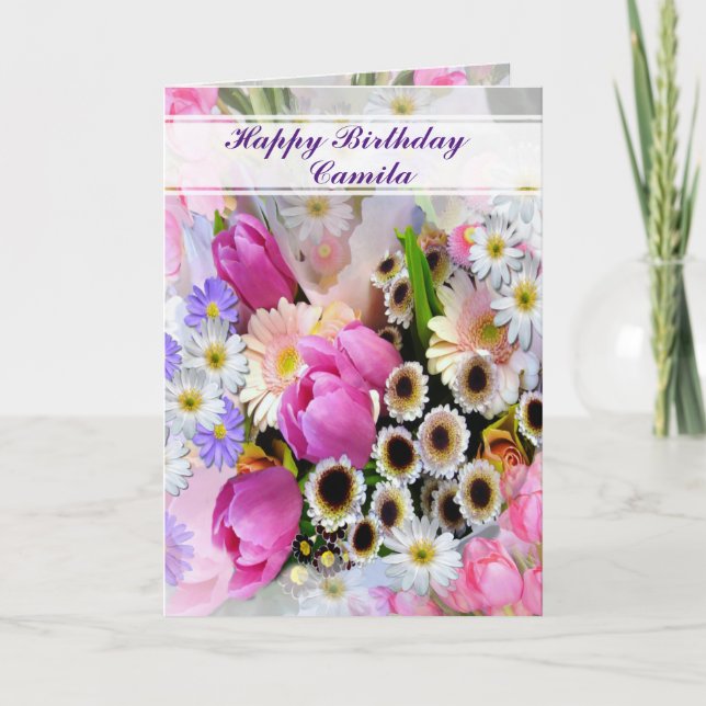 Cartão Personalized Spring Flower Bouquet Happy Birthday (Frente)