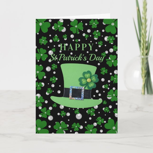 Cartão Personalized St. Patrick’s Day Shamrock with Pearl (Frente)