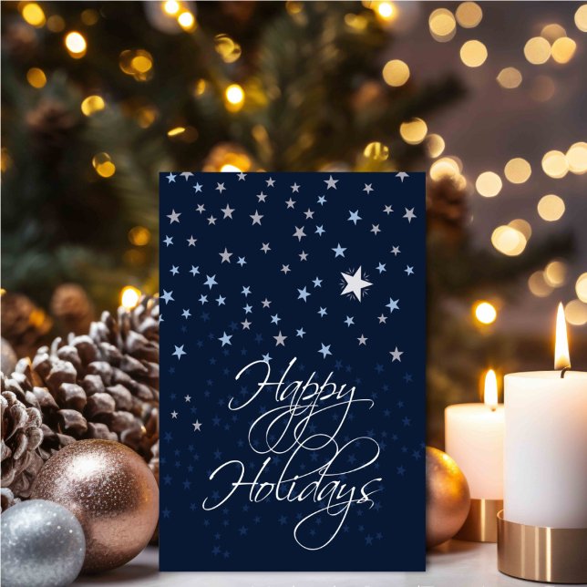 Cartão Personalized Starry Night Holiday (Personalize your holiday wishes, by adding a custom message.)