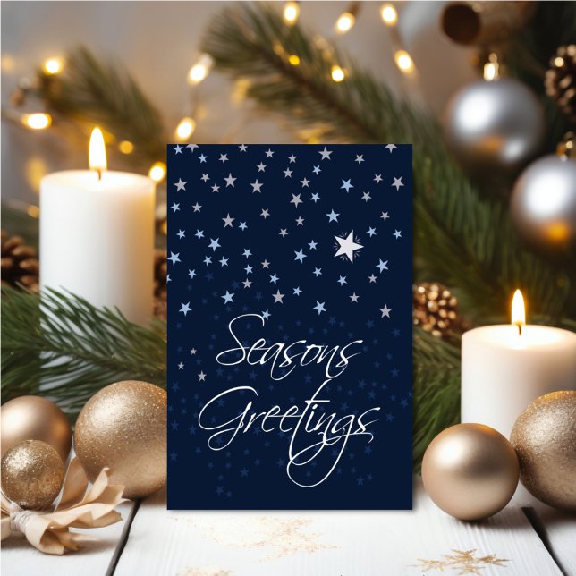 Cartão Personalized Starry Night Seasons Greetings (Personalize your holiday wishes, by adding a custom message.)