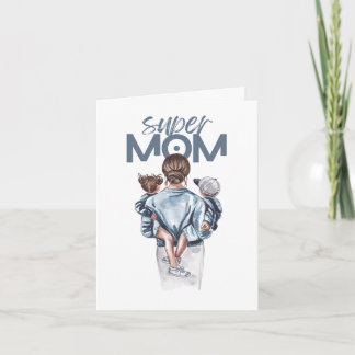Cartão Personalized Super Mom with Son and Daughter Gift