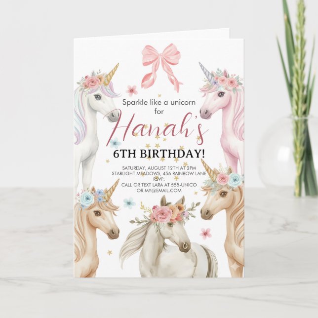 Cartão Personalized Unicorn Birthday Invitation Custom  (Frente)