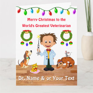 Cartão Personalized Veterinarian Christmas Cards Male Vet