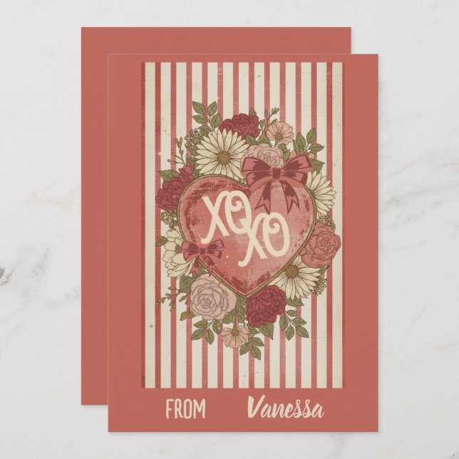 Cartão Personalized Vintage XO XO Valentine Card (Frente/Verso)
