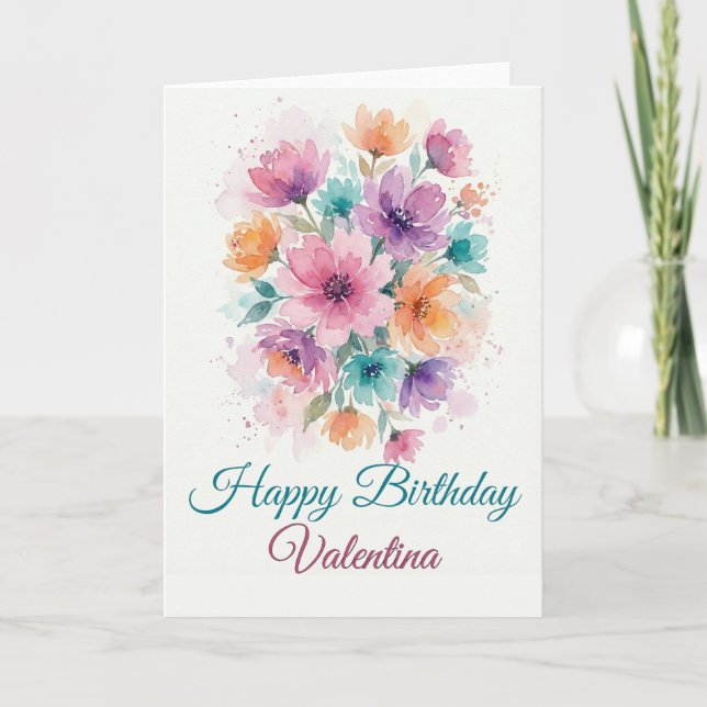 Cartão Personalized Watercolor Floral Birthday Card (Frente)