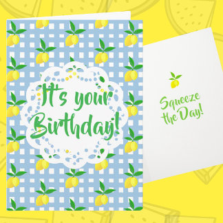 Cartão Personalized Yellow Lemons Blue White Birthday