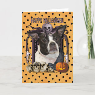 Cartão Pesadelo do Dia das Bruxas - Boston & rato Terrier