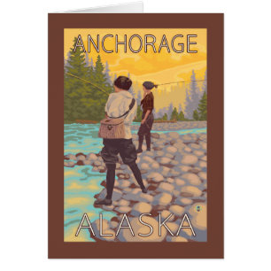 Cartão Pesca com mosca das mulheres - Anchorage, Alaska