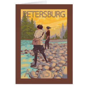 Cartão Pesca com mosca das mulheres - Petersburgo, Alaska
